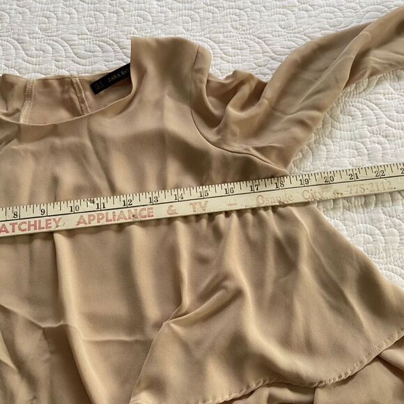 Zara Basic Tan Layered 3/4 Sleeve Boxy Flowy Chiffon Blouse Size XS - Picture 6 of 7